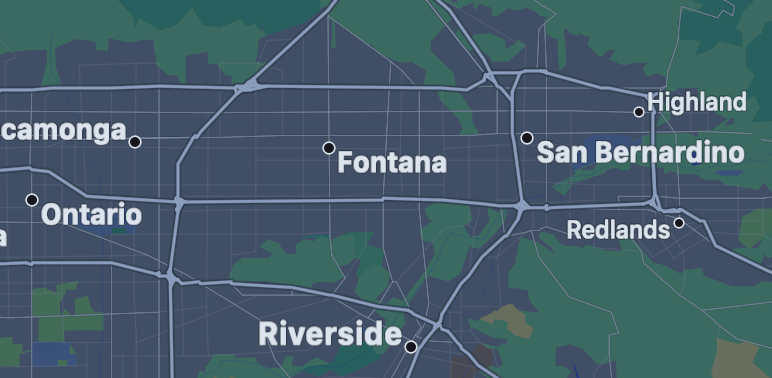 Service area map highlighting San Bernardino County